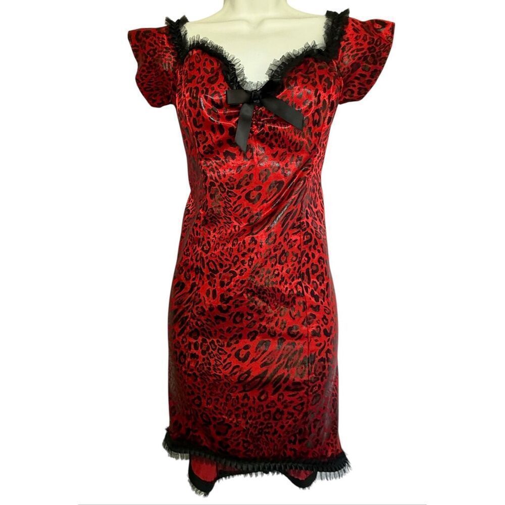 Rare Lip Service Blacklist Red Cheetah Sweetheart Neckline Lace Dress Size L